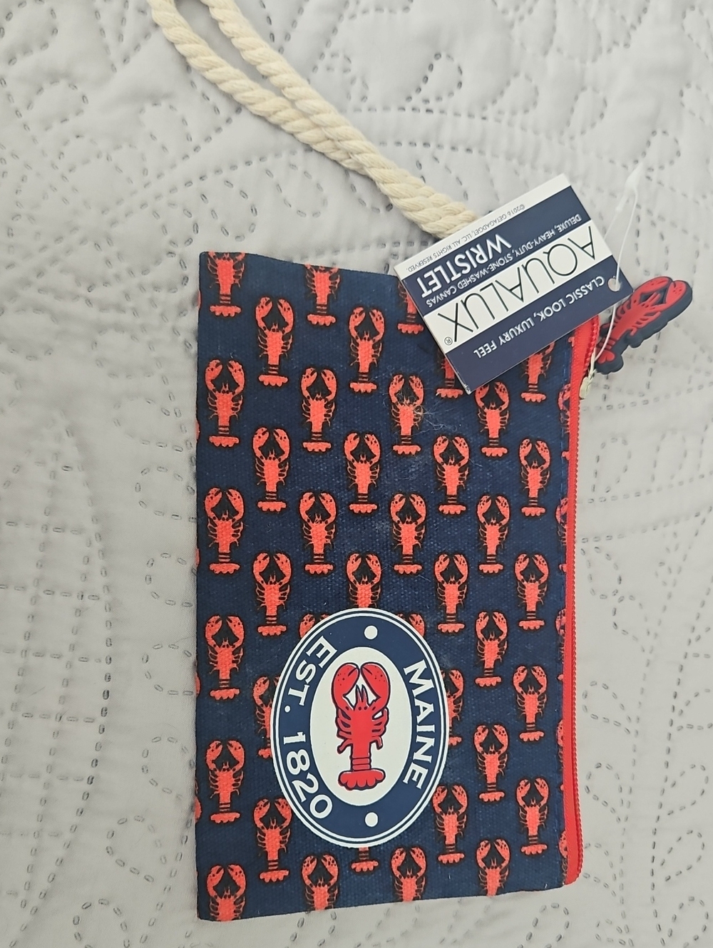 Navy & Red Lobster Print Wristlet Pouch